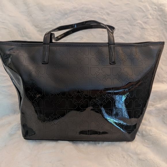 Kate Spade Black Patent Leather Tote Bag With Perforated Spades Design - Picture 6 of 9